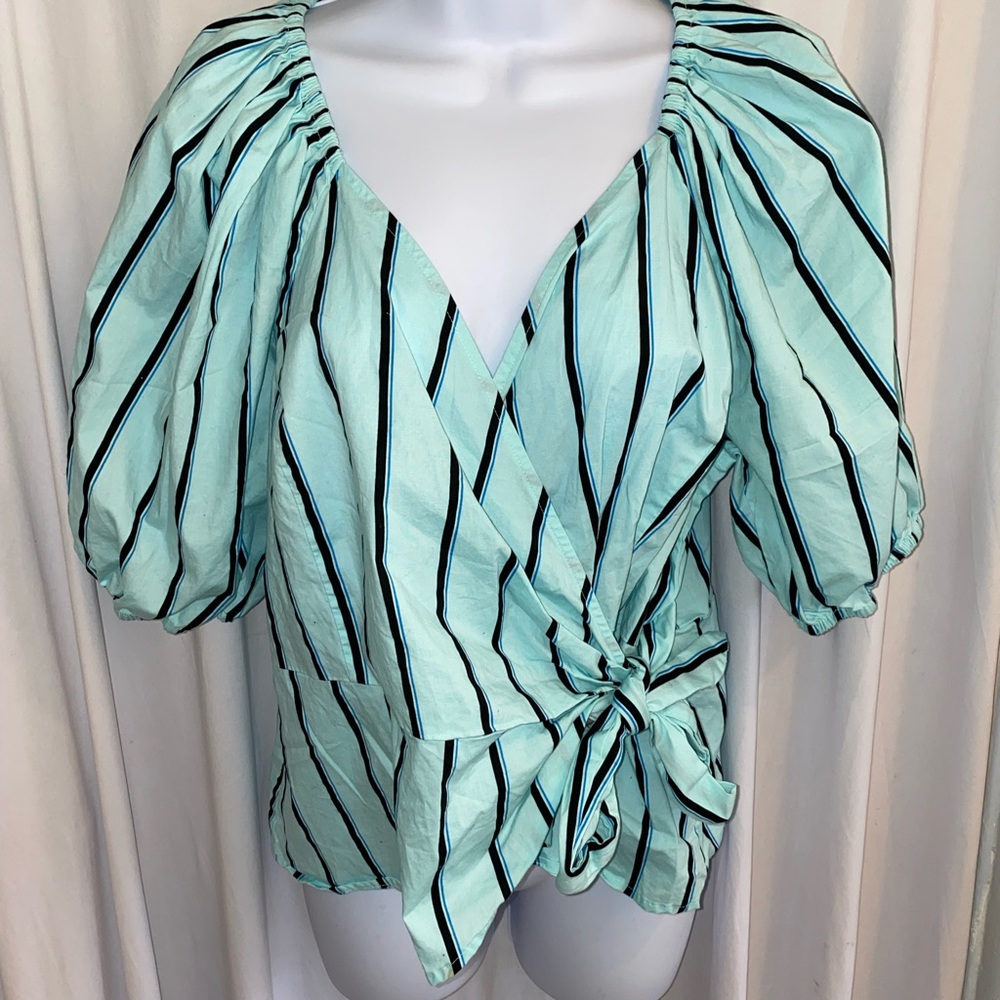 Worthington Tie Front Puff Sleeve Top Size XL